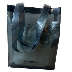 Burberry Transparent Vinyl Tote Bag Smoke Grey Logo PVC Shopper Handbag